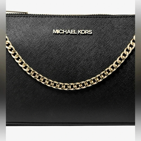 Michael Kors Jet Set Crossbody Bag Medium Saffiano Leather Chain - Black - Picture 5 of 5